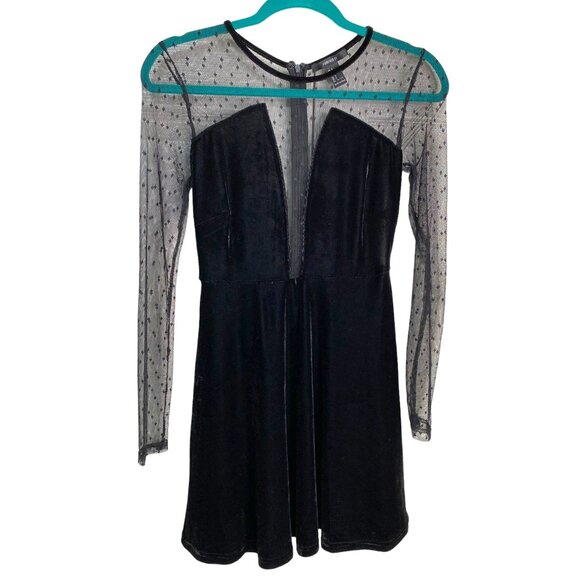 Forever 21 Womens Black Velvet and Mesh Skater Dress Size S Goth Witchy Elegant - Picture 1 of 8